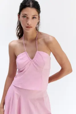 Top dos nu en coton - Rose/rayé — photo 2