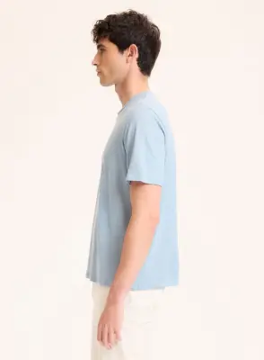 T-shirt Bleu Col Rond Manches Courtes en Lin / Elasthanne — photo 4
