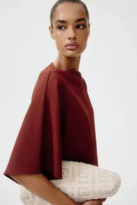 Top froissé avec encolure bateau - Rouge rouille — photo 2