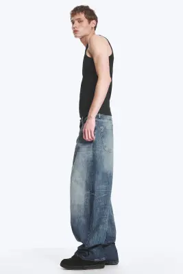 Jean baggy ample taille mi-haute unisexe Astro - Board Blue - Medium Blue — photo 3