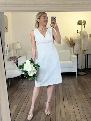 Robe sans manches en coton jacquard blanc crème Prix boutique 300€ Taille 40/42 — photo 4