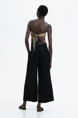 Pantalon 7/8 en lin mélangé - Noir — photo 2