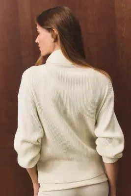 Gilet zippé en maille côtelée - Crème — photo 3