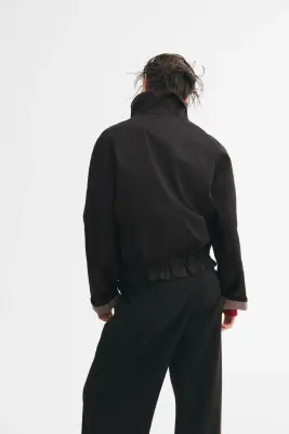 Veste en twill avec col entonnoir - Marron foncé — photo 3