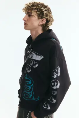 Veste imprimée Oversized Fit avec capuche et zip - Noir/Metallica — photo 4