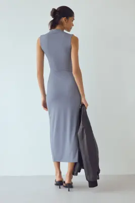 Robe en jersey à effet drapé - Bleu ancien — photo 3