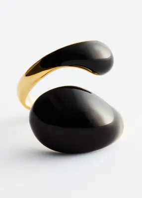 Bague sculpturale à effet torsadé double - Noir/Doré — photo 1