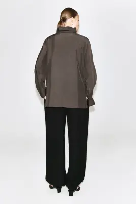 BLOUSE FLUIDE À COL CHEMINÉE - GRIS — photo 4