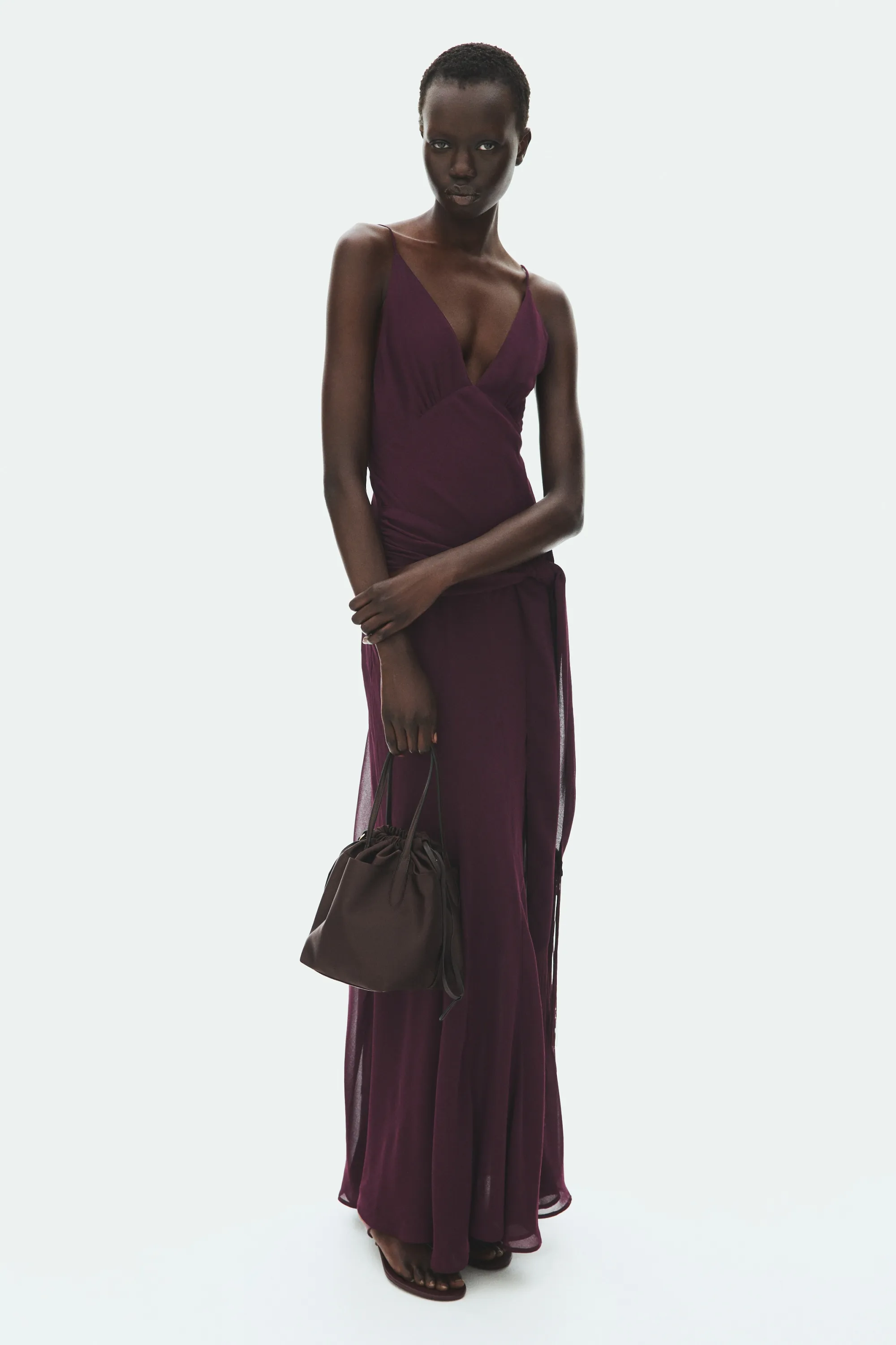 Robe à bretelles fines avec panneaux drapés - Violet foncé