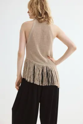 Top asymétrique à franges - Beige clair — photo 3