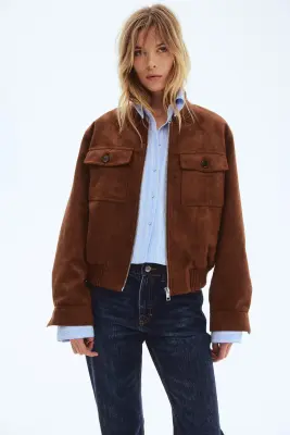 Veste en tissu gratté - Marron — photo 2