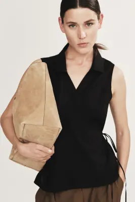 Top croisé en lin mélangé - Noir — photo 1
