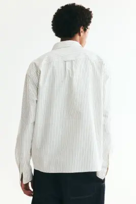 Chemise Oxford Relaxed Fit - Bleu foncé/rayures blanches — photo 3