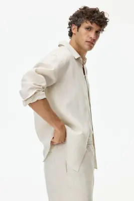 Chemise Relaxed Fit en lin - Crème — photo 2
