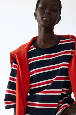 T-shirt loose en coton - Bleu marine/rayé — photo 2