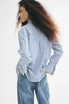 Chemise oversize en tissu ratière - Bleu ancien/rayé — photo 4