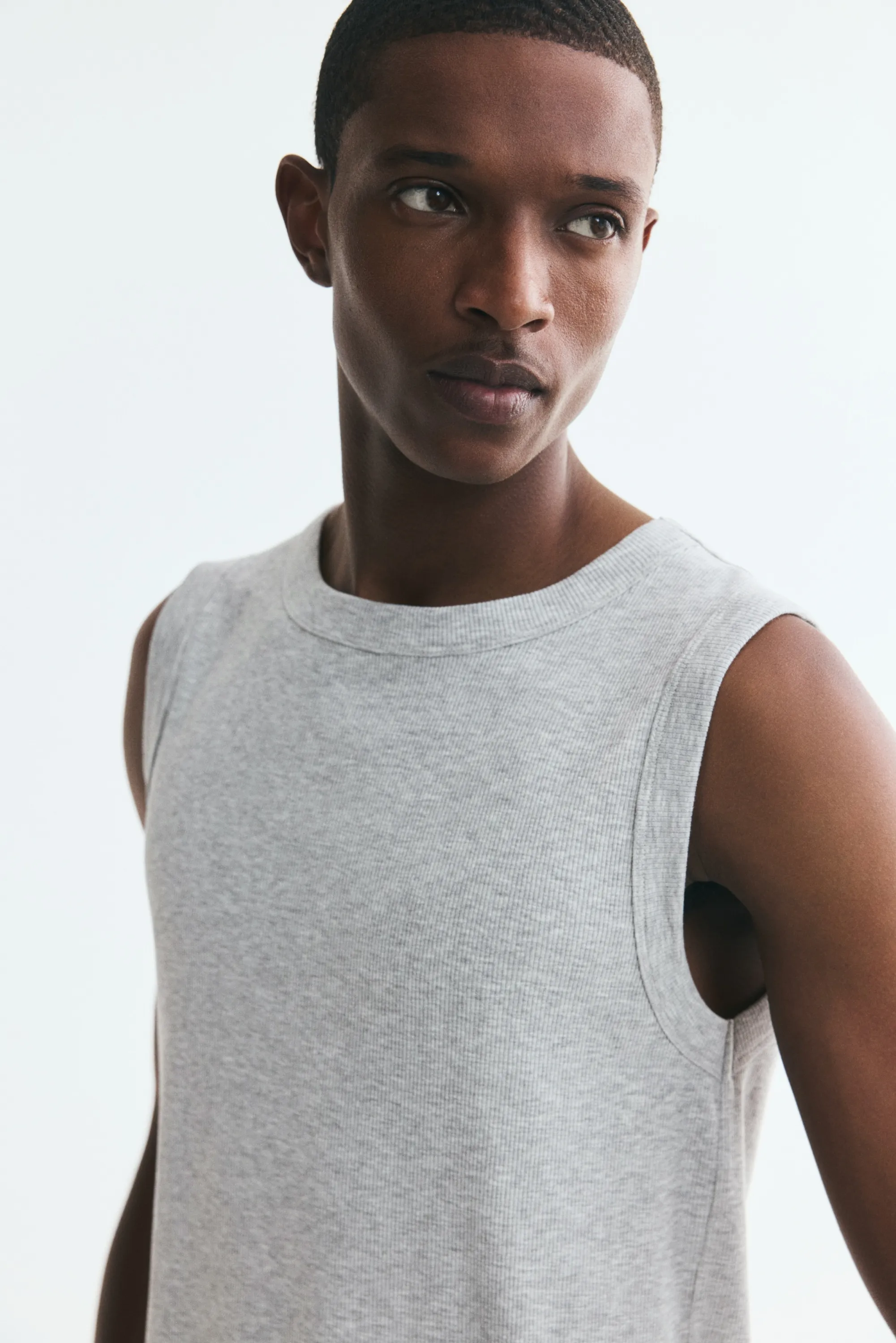 Débardeur côtelé Slim Fit - Gris clair chiné