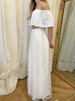 Jupe de mariée longue en dentelle de calais brodée de marguerite Taille XXS — photo 4