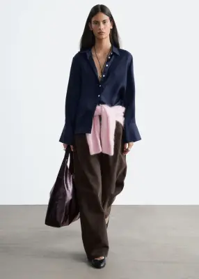 Chemise décontractée en soie - Bleu foncé — photo 1