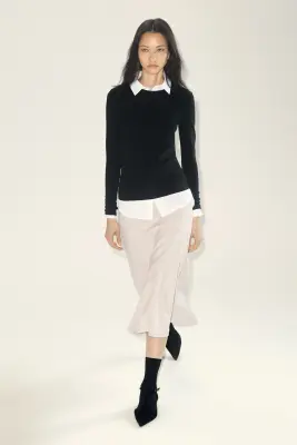 JUPE MIDI TRAPÈZE SILHOUETTE INCURVÉE - BEIGE CLAIR — photo 4