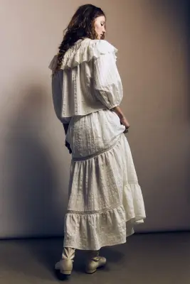 Jupe maxi avec dentelle - Blanc — photo 3