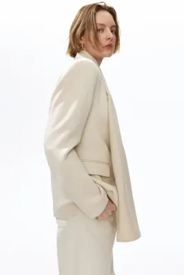 Blazer sans revers avec écharpe - Beige clair — photo 4