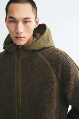 Veste à capuche en tissu Teddy bear - Vert kaki foncé — photo 3