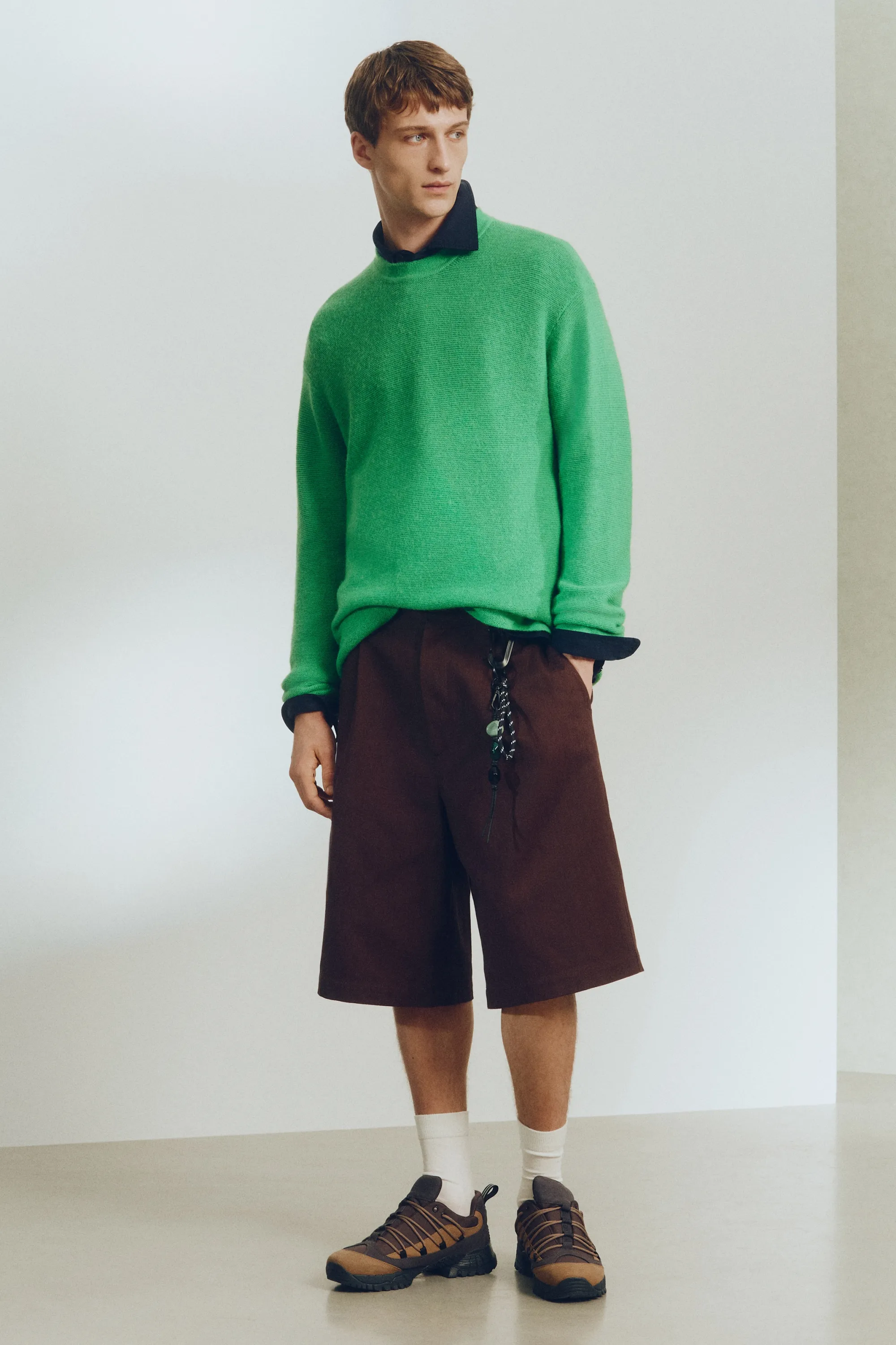 Pull Loose Fit en maille envers de laine mélangée - Vert vif