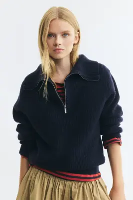 Pull à col zippé - Bleu marine — photo 1