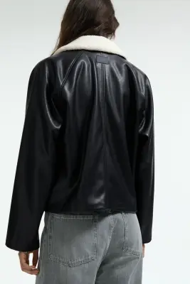 Veste avec col en tissu Teddy bear - Noir — photo 4