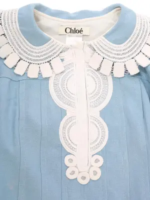 Robe courte manches longues en chanvre bleu clair col dentelle Prix boutique 1500€ Taille 36/38 — photo 4
