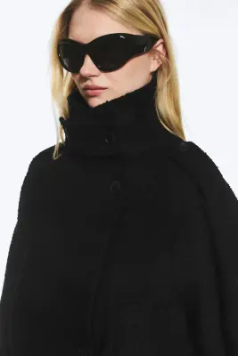 Manteau croisé ceinturé en mélange de laine - Noir - Chevrons — photo 2