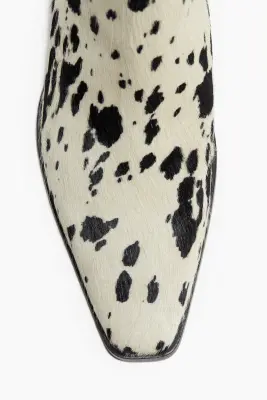 Bottines en cuir - Crème/imprimé peau de vache — photo 1