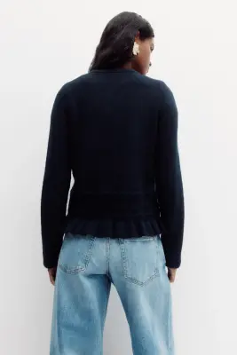 Gilet en maille pointelle - Bleu marine — photo 3
