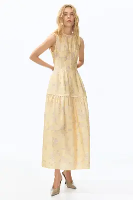 Robe à motif avec jupe évasée - Jaune/fleuri — photo 2