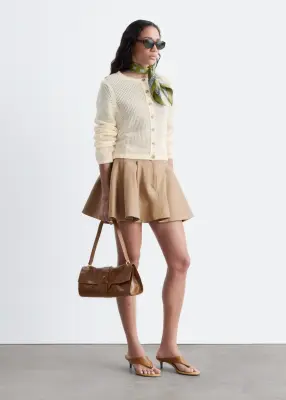 Cardigan en maille ajourée de coton - Écru — photo 4
