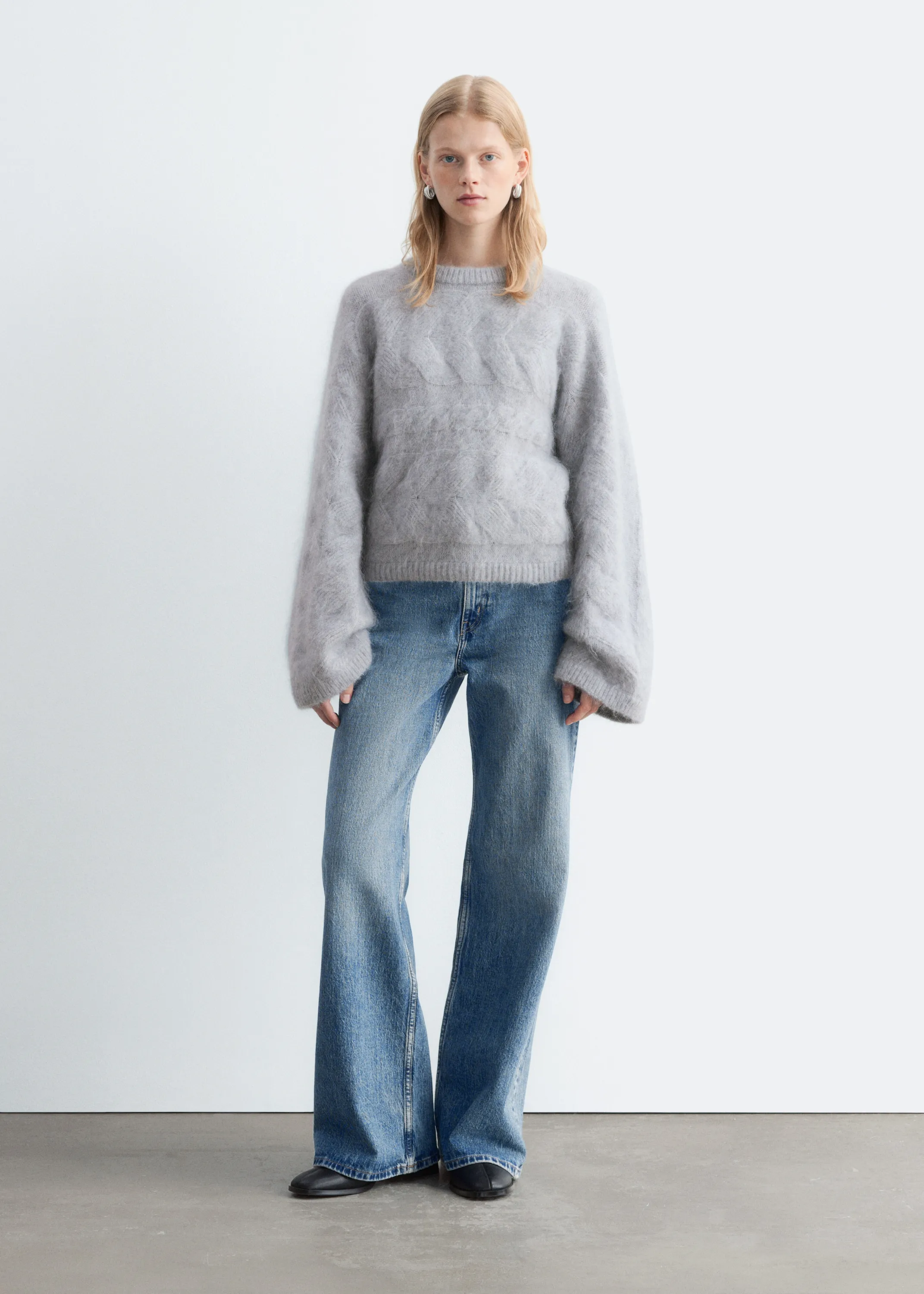 Pull à mailles torsadées de mohair mélangé - Gris