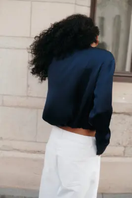 Chemise en satin - Bleu marine — photo 4
