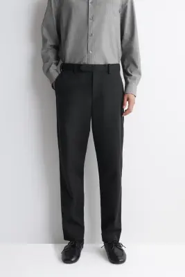 PANTALON DROIT SLIM EN MÉLANGE DE COTON - NOIR — photo 2