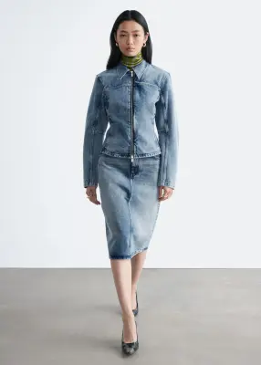 Veste zippée et ajustée en jean - Bleu délavé — photo 4