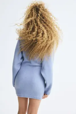 Robe en maille avec col cheminée - Bleu clair — photo 3