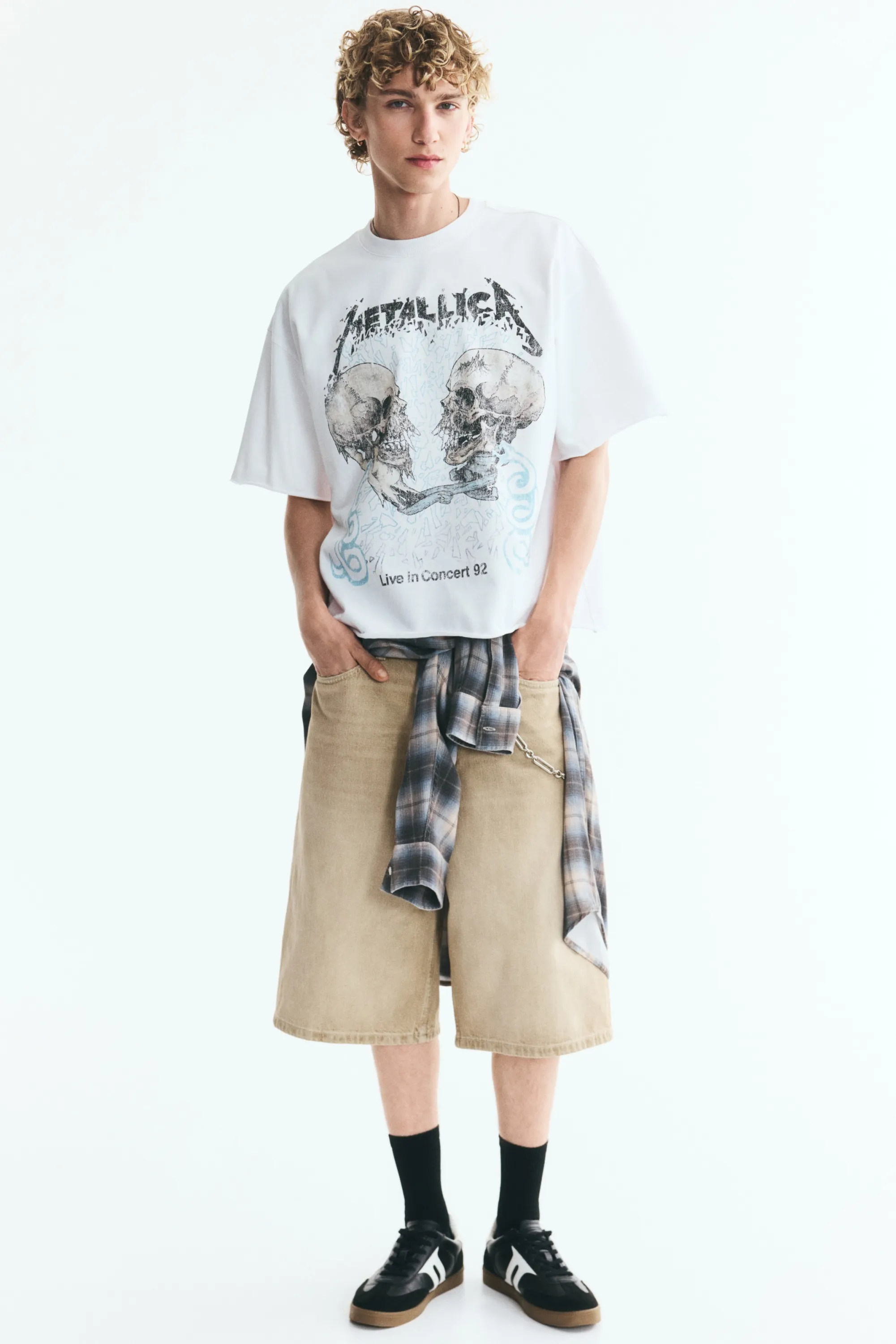 T-shirt imprimé Oversized Fit en coton - Blanc/Metallica