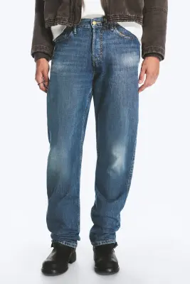 Jean droit décontracté taille mi-haute détails pinces Space - Spotted Blue - Bleu foncé — photo 1