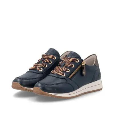 Baskets Remonte D0H11-15 Bleues - Cuir Lisse Talon Plat Grande Pointure Femme — photo 4