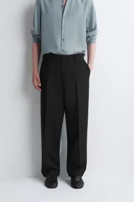 PANTALON DROIT DÉCONTRACTÉ EN MÉLANGE DE LAINE - NOIR — photo 4