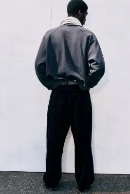 Pantalon baggy plissé en velours côtelé - Noir — photo 3