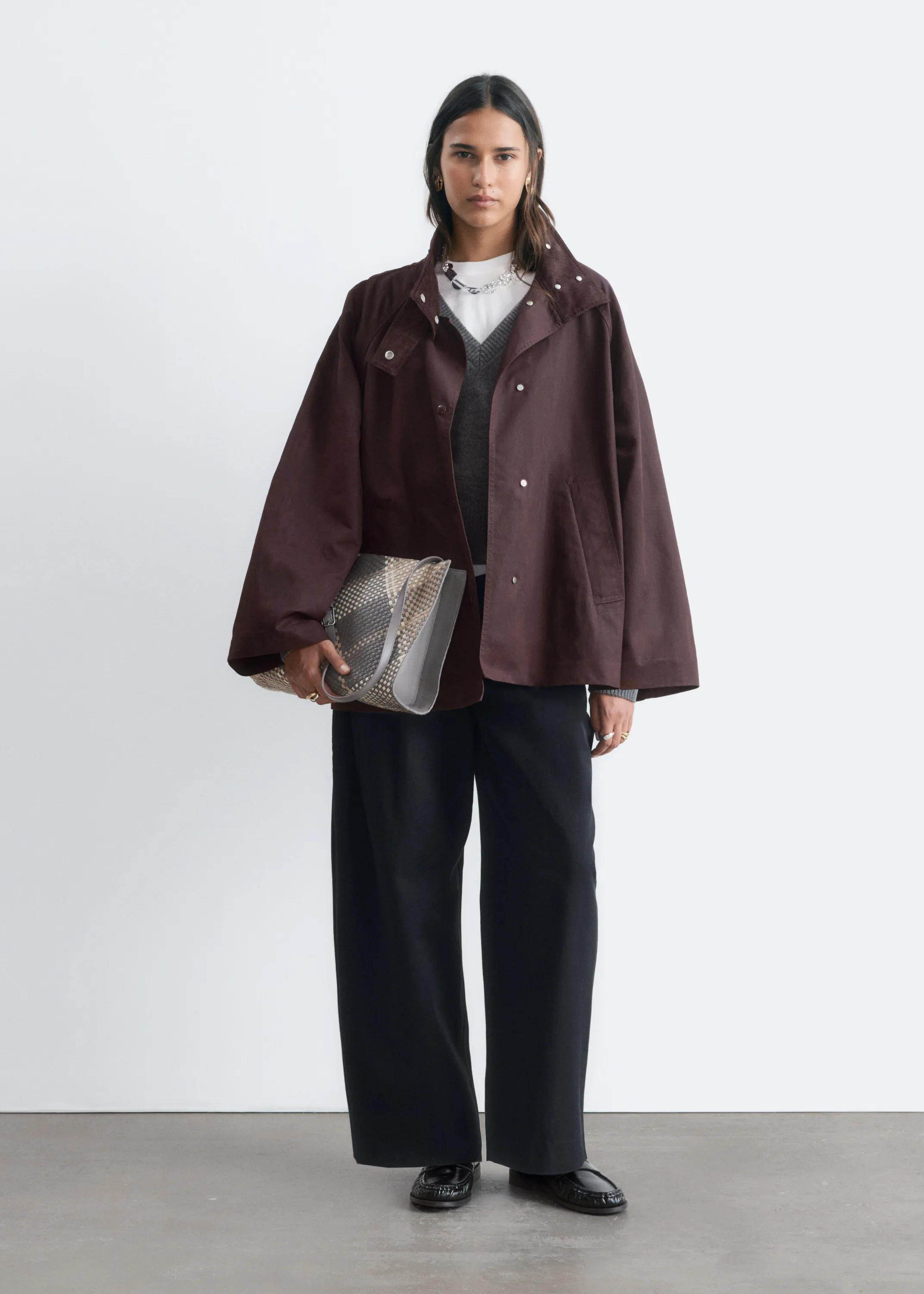 Veste à col en velours côtelé - Marron foncé