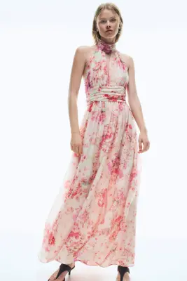 Robe dos nu avec liens à nouer - Rose clair/fleuri — photo 1