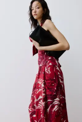 Jupe midi avec détail froncé - Rouge/motif cachemire — photo 3