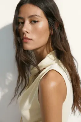 Top à effet drapé avec écharpe - Jaune clair — photo 2